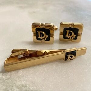 Christian Dior Cuff Links & Tie Clip Set Vintage